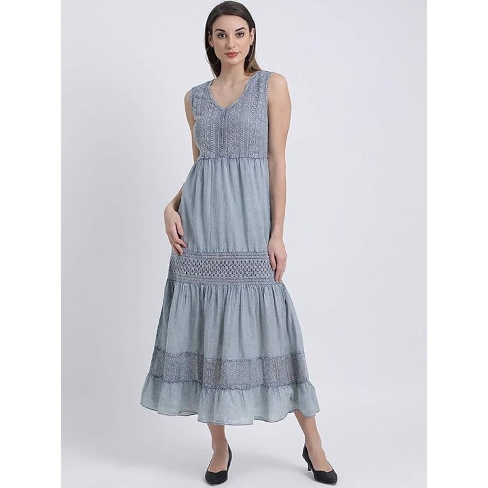 ZINK Women's Blue Self Design Fit and Flare Dress Size S